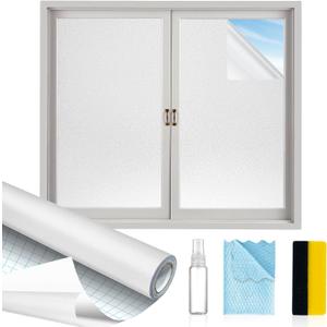 Window Privacy Film with Installation Tools,Frosted Glass Window Film,Heat Blocking Static Clings Reusable Frosting Window Film for Bathroom Home Office,17.5 Inch X 9.8 Feet
