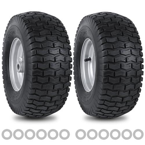 15x6.00-6nhs Lawn Mower Front Tire 4 Ply 15x6x6 Lawn Mower 570 Lbs Tire and Wheel with 3/4" Iron Bushing and 12 Spacers, Replacement for Garden Lawn Tractor Riding Lawn Mowers, 2 Pack