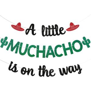 4 x A Little Muchacho is on the Way Banner - Boy Fiesta Baby Shower Decor, Muchachito Baby, Mexican Fiesta Boys Cactus Taco Cinco De Mayo Baby Shower Decorations Black Green