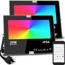 Led Flood Light 30W, 300W Equivalent 3000 LM Outdoor Color Changing Led Stage Landscape Lights, Bluetooth RGBW Smart Floodlights 2700K & 16 Million Colors&Timing& Music Sync, IP66US 3-Plug (2 Pack)