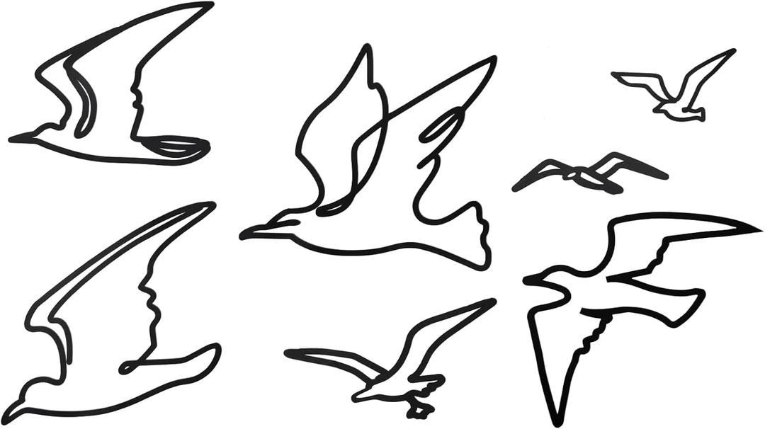 7 Pcs Metal Seagull Wall Art - Black Flying Sea Birds Wall Decor - Minimalist Line Art - Beach Ocean Decor for Bedroom, Living Room, Office - Indoor/Outdoor Decoration
