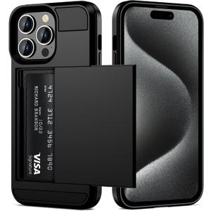 Vofolen for iPhone 15 Pro Max Case with Card Holder, Dual Layer Shockproof Wallet Phone Case, Hidden Sliding Card Slot Protective Slim Case for iPhone 15 Pro Max, 6.7'' Black