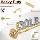 Gold Long Curtain Rods for Windows 72 to 144 Inch, Decorative Vintage Crystal 1'' Diameter Curtain Rod with Gold Foil Finials, Adjustable Heavy Duty Easy Install Drapery Pole Set for Farmhouse