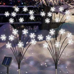 Newhale Set of 4 Snowflake Solar Christmas Decorations, 8 Modes Swaying Garden Lights, Outdoor Pathway Solar Christmas Stake Lights, Upgraded Base on Firefly Light for Lawn Decor (White)