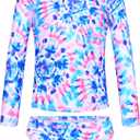 TENVDA Girls Swimsuit Long Sleeve Rash Guard Sets UPF 50+ Two Piece Bathing Suits Size 3-12 Years (9-10 Years, Tie Dye L)
