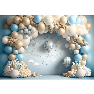 Leyiyi 10x7ft 3D Balloons Backdrop for Boys 1st Birthday Party White Blue Hot Air Balloon Blue Sky White Clouds Cake Smash Photography Background Sweet First 1st Birthday Backdrop Photo Booth Props