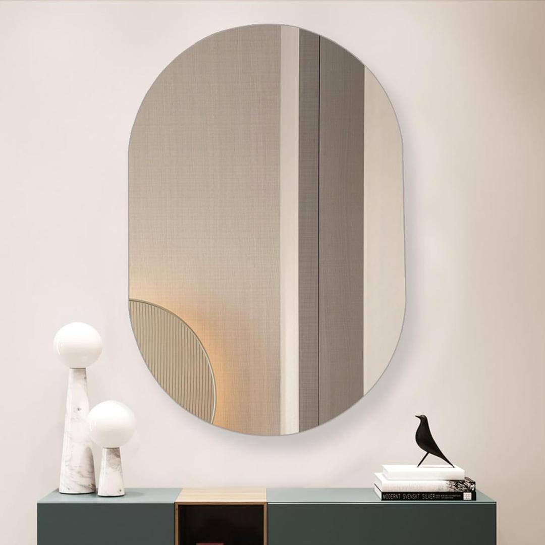 FUMANGO 20"x30" Oval Medicine Cabinet with Mirror, Recess Or Surface Mounted Bathroom Cabinet, Frameless Mirror Cabinet