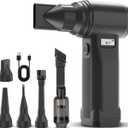 Electric Compressed Air Duster, 300,000RPM Cordless Air Blower for Dust Removal, Duster/Vacuum 2-in-1 with 10 Speeds, 20000mAh Rechargeable & 5 Nozzles Dust Blower for PC, Keyboard, Car, Outdoor (Matte Black)