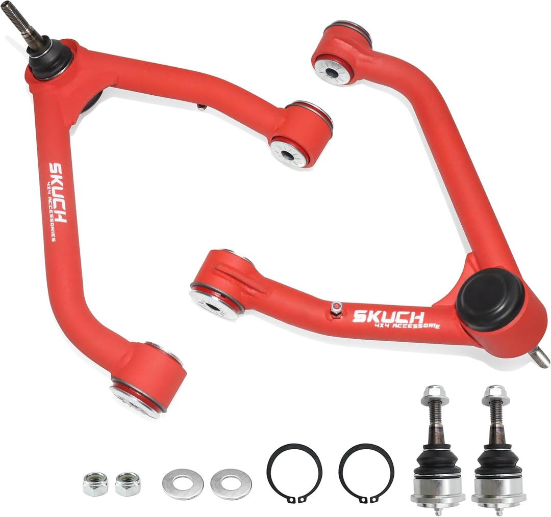 2-4" Lift Upper Control Arms for 2007-2018 Chevy Silverado GMC Sierra 1500, 2007-2013 Avalanche, 2007-2014 Suburban 1500, Tahoe, Yukon/XL, Escalade/ESV, 2 Replacement Ball Joints, Wrinkle Red
