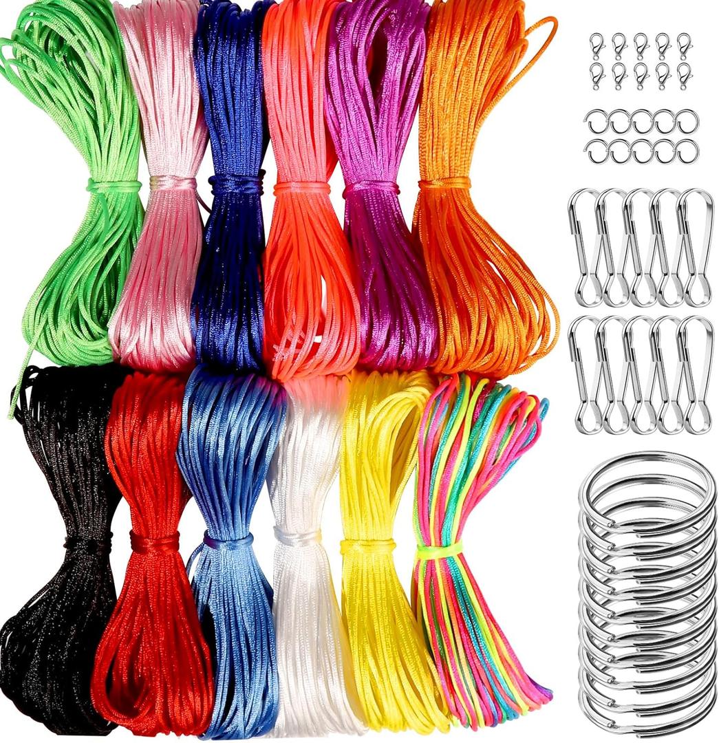 FDNDAMEI 12 Colors Nylon String for Bracelets, Waxed String for Bracelet Making, Satin Nylon Cord for Jewelry Making, Nylon Beading Thread for Craft, String for Bracelet, Necklace, Knit Craft 12 Rolls