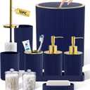 Navy Blue Bathroom Accessories Set, 10PC Bathroom Set, Bath Accessory with Pop Up Trash Can, Soap Dispenser, Toilet Brush, Toothbrush Set Qtip Holders & Tray