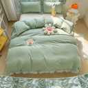 MOOWOO Chic Ruffle Lace Polyester Duvet Cover Set -Girl Green Bedding-2 Piece Twin Duvet Cover with Zipper Closure -Ultra Soft and Light Weight (Green,Twin Size)