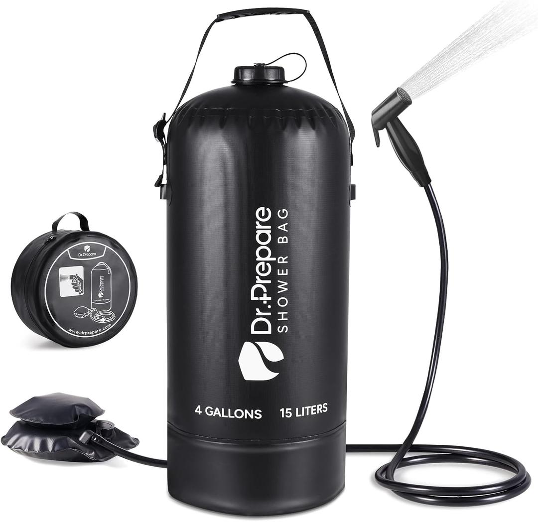 DR.PREPARE Portable Shower for Camping, 4/5 Gallons Camping Shower Bag, Portable Outdoor Shower with Pump for Hiking, Climbing, Pet Cleaning, Car Washing, Beach & Emergency