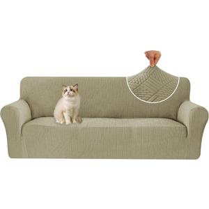 Stretch Sofa Covers for 3 Cushion Couch, Sofa Covers for Pets Washable Sofa Protector, 3 Seat Couch Slipcover with Non-Slip Elastic Bottom for Dogs (Sofa 73"-85", Khaki)