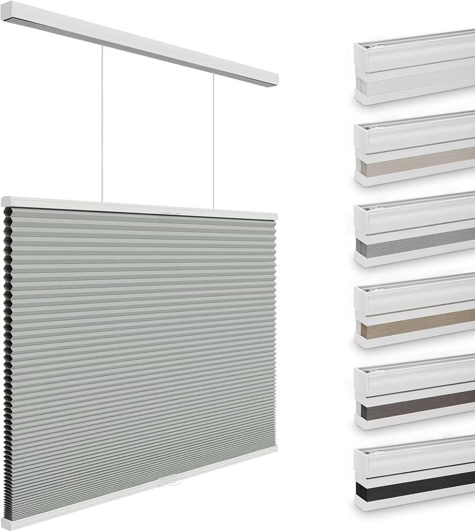 Changshade Top Down Bottom Up Blackout Cellular Shades, Cordless Honeycomb Blinds for Windows, Light Blocking & Total Privacy for Day Sleepers,Gray,35" W*72" H