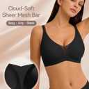LUCKMEEY Jelly Bras for Women No Underwire V Mesh Push Up Bralette with W-Shape Support, Wireless Seamless Bra (U/Cross) (Black, XXL)