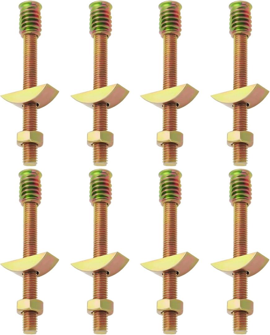 8 Sets Half Moon Bed Fitting Kit 4 in1 Washer Bolts Furniture Threaded Rod Fittings M8 Nuts Bolts Sets Bed Assembly Insert Fasteners for Beds Chairs HeadBoards