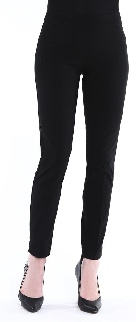SLIM-SATION Women's Wide Band Ankle Pant Pull-on Pant with Tummy Control (14, Black Denim)