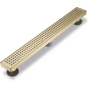 Sharp-tec 24 inch Linear Shower Drain, Gold Rectangular Floor Drain, V-Shape Design Drain Channel, 304 Stainless Steel, cUPC Certificated for Bathroom Shower (Drain Base is Not Included)
