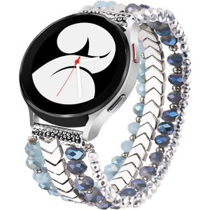 VISOOM Beaded Boho Bracelet Compatible for Samsung Galaxy Watch 6/5/4 40mm 44mm Bands/Active 2 40mm 44mm/Watch 4 Classic 42mm 46mm Band Women, 20mm Handmade Fashion Cute Elastic Crystal Beads Bracelet