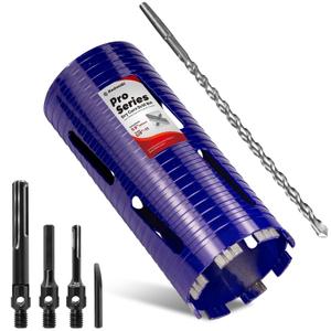 4-1/4" Pro Dry Core Drill Bit with Pilot Bit & 3 Adapters (SDS Plus/SDS Max/1/2 Hex), Upgraded Blade Core Bits for Concrete with Rebar, Masonry, Brick, Mortar - 9.5" Depth, 5/8"-11 Thread