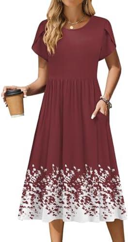 Zeagoo Women Summer Short Sleeve Midi Dress with Pockets Casual Aline Flowy Tshirt Dress Floral Vocation Beach Sundress XL