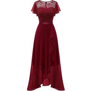BeryLove Formal Dresses for Women 2025 Wedding Guest with Slit Cocktail Elegant Lace Long Prom Dress (Small, Dark Red)