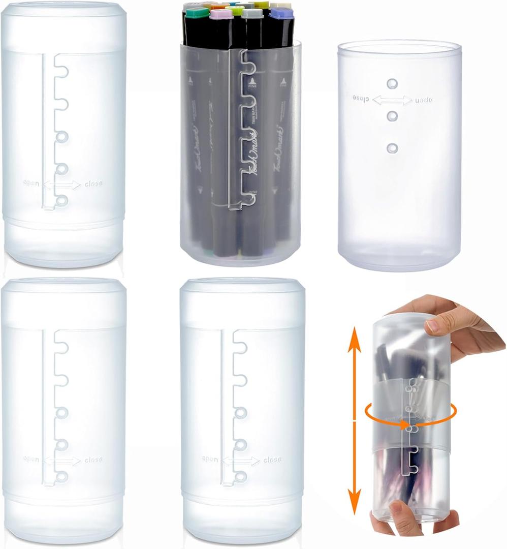 TOPZEA 4 Pack Retractable Makeup Brush Holders, Plastic Portable Cosmetic Organizer Travel Makeup Accessories Cups with Lid, Dust-proof Brushes Storage Case for Women, Make-up Artist