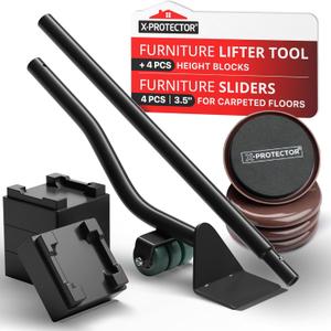 X-Protector Furniture Sliders for Carpet & Furniture Lifter Tool Set - 4 PCS 3 1/2" Sliders for Furniture with Foldable Furniture Jack. Move Your Furniture Easily with Furniture Movers for Carpets!