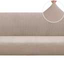 PrinceDeco Stretch Armless Futon Cover Futon Slipcover Full Queen Size Futon Couch Cover Futon Sofa Cover Futon Bed Cover Furniture Protector with Elastic Bottom, Checked Pattern Jacquard, Sand