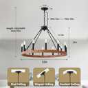Wood-Grain Wagon Wheel Chandelier 32-Inch Modern Farmhouse Chandelier, 12-Light 32''