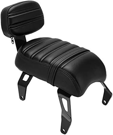 Motorcycle Rear Passenger Seat with Backrest Kits Leather+Steel Replacement for Indian Bobber 2018?2021(Black)