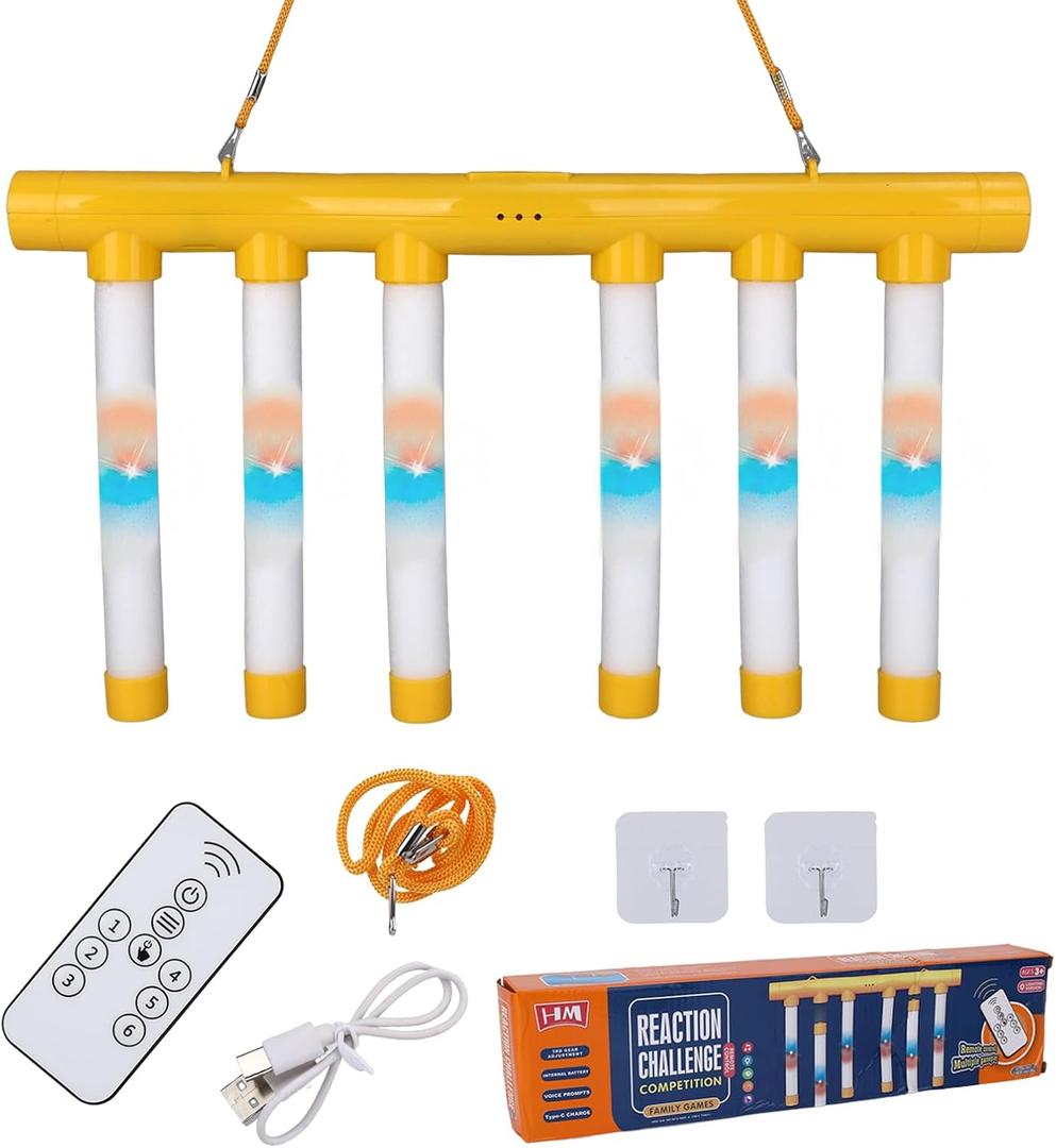Reflex Challenge Game Set with Light Effects,Drop Stick Game for Reaction Training, Hand Eye Coordination Training Toy for Family Party (Yellow)