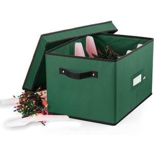 ZOBER Christmas Light Storage Reels - Christmas Light Organizer With 4 Plastic Wheels - Fits 200 Mini Lights Per Spool, Lights Storage - Strong & Durable Material - Stitched Reinforced Handles - Green (17 x 12 x 10 inches)