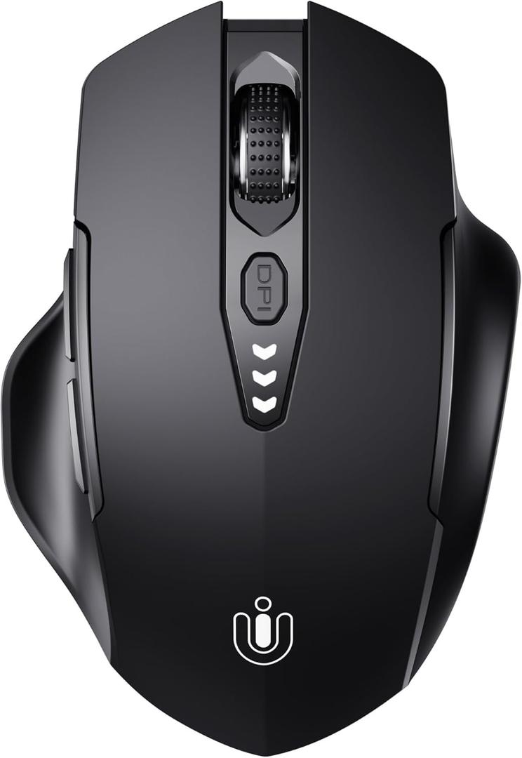 Uineer Wireless Bluetooth Mouse,[Upgraded] Rechargeable (BT 5.0/4.0+2.4G Hz), Computer Mouse with Visible Battery Level, 4 Adjustable DPI, Portable PC Mouse for MacBook Chromebook, Black