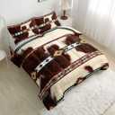 Bohe Cowhide Comforter Set, Twin Size, Brown and White Fur, Animal Print, Soft Microfiber, All Season (1 Comforter & 2 Pillowcases)