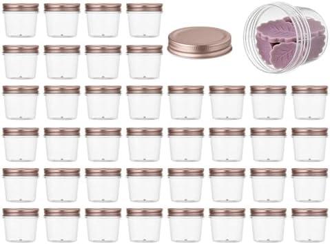 novelinks 4 Ounce Clear Plastic Jars with Rose Gold Lids - Refillable Round Clear Containers Jars Storage Containers for Kitchen & Household Storage - BPA Free (20 Pack