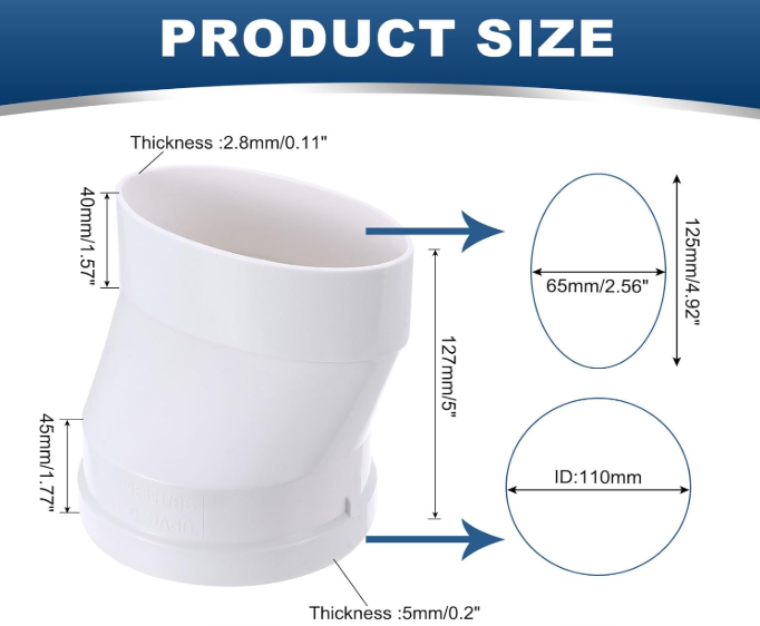 PATIKIL Duct Adapter Round to Oval, Oval Recessed Dryer Vent Hose Connector Adapter with Stainless Steel Clamp for Air Exhaust Ventilation System, White