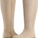 Shoe'N Tale Wide Calf Knee High Boots for Women Flat Low Heel Width Stretchy Round Toe with Side Zipper Fall and Winter Fashion Comfortable (Beige)