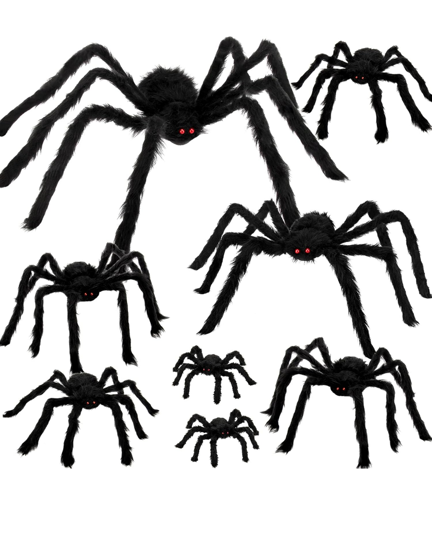 Colovis Spider Decorations, 8PCS Giant Spiders Outdoor Halloween Decorations, Realistic Large Scary Spider Props for Indoor, Home, Yard, Party Creepy Halloween Decor