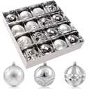 3.15" Silver Christmas Ball Ornaments Set, 16pc Silver Xmas Tree Ornaments Decoration, Shatterproof Large Decorative Hanging Balls with Loop for
