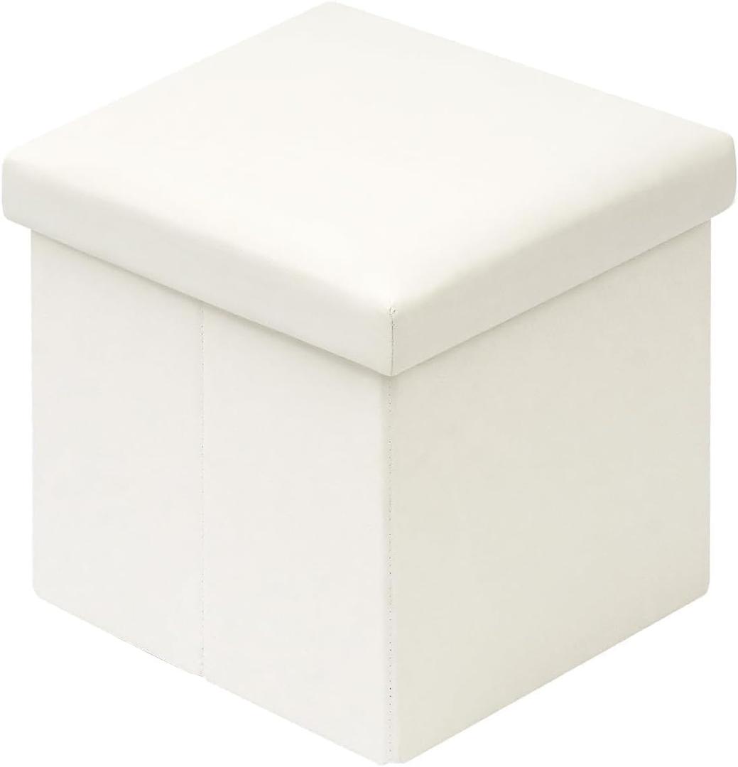 B FSOBEIIALEO Folding Storage Ottoman Cube Faux Leather Ottomans for Living Room, Bedroom, Home Office, Dorm Storage Footrest White 11.8"x11.8"x11.8"