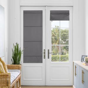 NICETOWN Magnetic Blackout Door Blinds, No Drill Cordless Roll Up French Door Curtain for Window, Thermal Insulated Light Blocking Shades for Front Sidelight Glass, 24" W x 64" L, Grey, 1 Panel