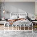 Vintage Full Size Bed Frame with Headboard and Footboard Mattress Heavy Duty Metal Platform Bed Frame Steel Slat Support (Full, White)