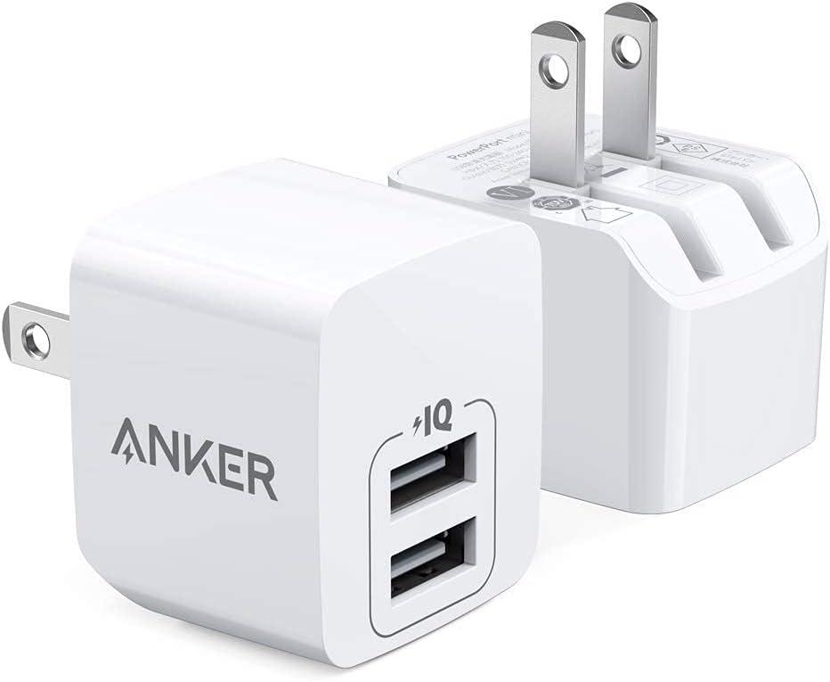 Anker 2-Pack Dual Port 12W USB A Charger Block with Foldable Plug, Charging Box Brick, Cube for iPhone 16 15 14 13 12 Pro Max, Galaxy S22 S21 Note 20 (White)