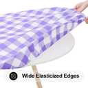Smiry Round Picnic Tablecloth, Elastic Waterproof Fitted Vinyl Tablecloths for 36"-44" Tables, Flannel Backed Buffalo Plaid Table Cover for Dining, Camping, Outdoor, White and Purple