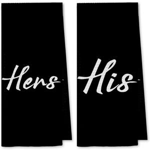 DIBOR Love Quote His And Hers Bath Towels,Love Decorative Absorbent Drying Cloth Hand Towels Tea Towels Dishcloth For Bathroom Kitchen,Funny Couples Wedding Anniversary Valentine Gifts(Black,Set of 2)