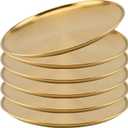 JOIKIT 6 Pack 12 Inch Gold Stainless Steel Plate, Round Metal Dinner Plates, Kitchenware Dinner Dishes Serving Tray Large Camping Plates for BBQ, Snack, Food Serving, Dishwasher Safe