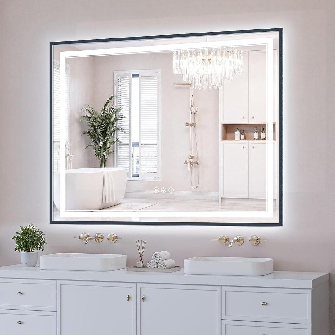 36"x40" LED Bathroom Mirror with Lights, Front& Backlit, Anti-Fog, Dimmable