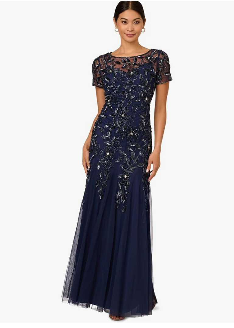 Adrianna Papell Womens Bead Long Dress with Godets, Size 22W